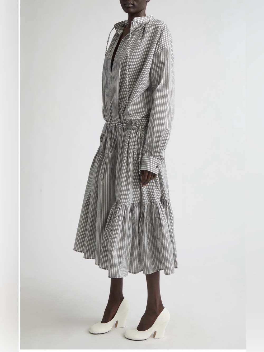 Dries Van Noten washed striped long sleeve cotton & silk dress - Picture 4 of 8